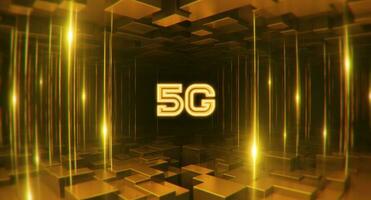 ilustración de 5g red con líneas y bloques en antecedentes. 5g red inalámbrico sistema. foto