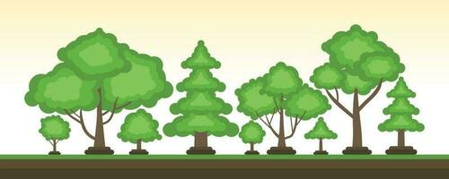 Attractive collection of tree cartoons vector with background.