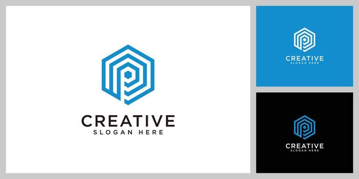 logotipo inicial p vector hexagonal