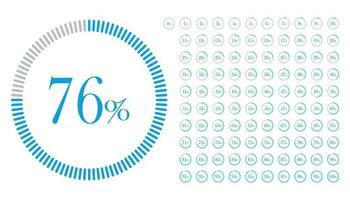 0 to 100 percent Loading pie circle diagrams set. vector