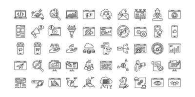 Set of SEO and marketing icons. Contains icons such as email, digital marketing, SEO, promotion, funneling, ads, landing pages, etc. editable stroke vector