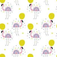 Seamless pattern of flamingo with balls. Vector illustrations