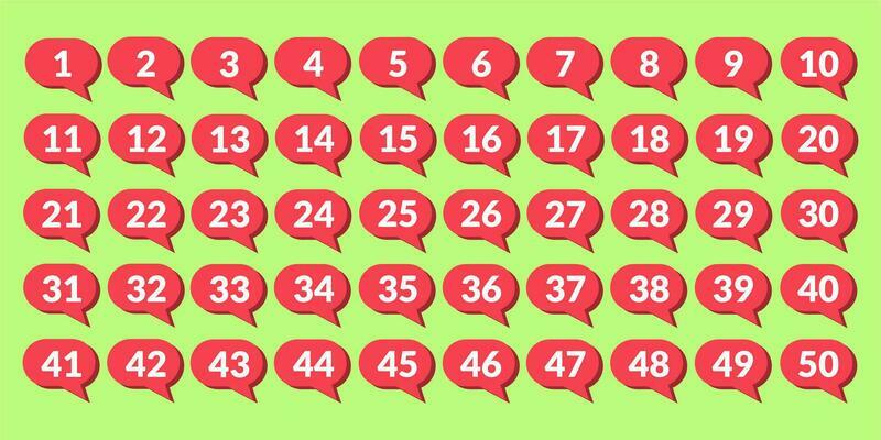 numbers one through fifty with colorful bubbles