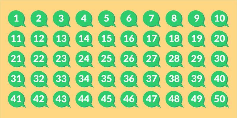 numbers one through fifty with colorful bubbles