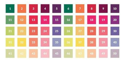 numbers one through fifty with colorful bubbles vector