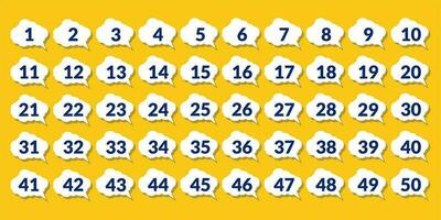 numbers one through fifty with colorful bubbles vector