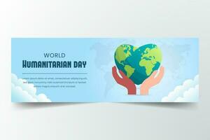 World Humanitarian Day horizon banner with multiple ethnic hands and heart shape globe illustration vector