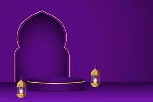 Islamic podium display background illustration with purple color tone vector