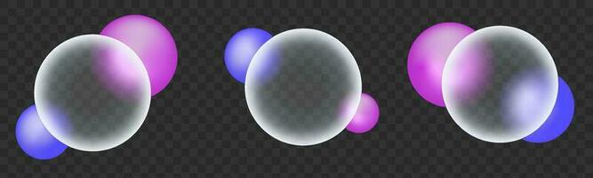 3d glass morphism effect with sphere ball shape. Futuristic presentation design isolated icon with blur on screen. Blue, purple and pink infographic interface disk in glassmorphism creative style. vector