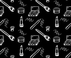 Black and white cosmetics and makeup seamless pattern in line art style vector