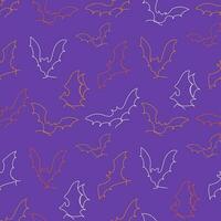 Seamless pattern with flying bats. Continuous one line drawing vector illustration