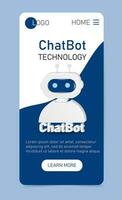 Chatbot technology web app vertical template. Chatbot app development, bot development framework, chatbot programming concept vector