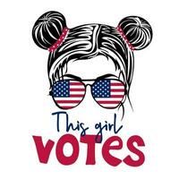 esta niña votos. niña cara con aviador lentes de americano bandera. presidencial elección de Estados Unidos 2024 vector