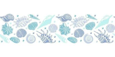 Horizontal seamless background with different seashells on a white background vector