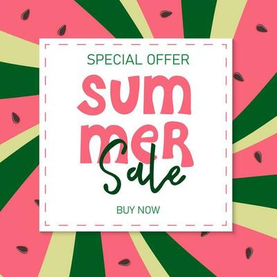 Summer sale banner with watermelon swirl background for store marketing promotion