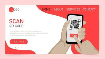 escanear qr código. aterrizaje página o sitio web modelo. qr código pago, verificación, en línea compras, sin efectivo tecnología concepto vector