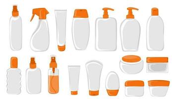 Set of blank cosmetic tubes and bottles. Beauty skincare products vector