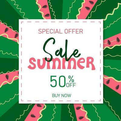 Summer sale banner with watermelon swirl background for store marketing promotion