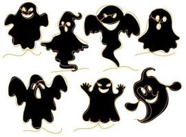 Set of ghosts.  Continuous one line drawing of different ghosts  on white background vector