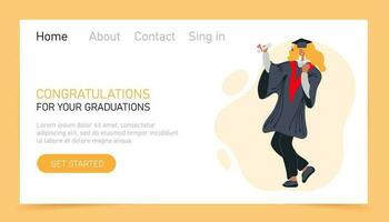 Graduation online web landing page or website template vector