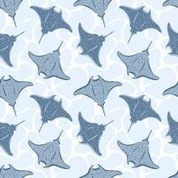 Seamless pattern with Stingray fishes swimming in water vector