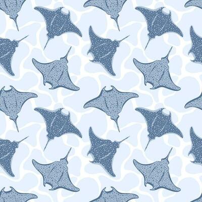 Seamless pattern with Stingray fishes swimming in water