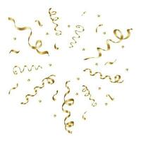Golg shiny streamer and confetti ribbons for congratulations and holiday decoration vector