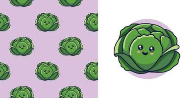 Hand drawn Cabbage in doodle style for designing baby clothes. Postcard with Cabbage and seamless pattern. Cartoon Bohemian nursery print. Kids design texture for pajamas. Vector illustration.