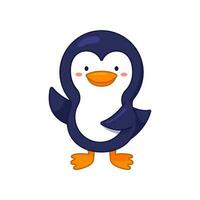 Cute Penguin character is waving his paw. Cartoon style. Vector illustration isolated on white. Flat design, doodle style