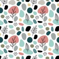 Abstract geometric shapes seamless patterns. Stone mosaic with leaves and branches. Vector Hand drawn various shapes, leaves and doodle objects. Abstract contemporary modern style. Trendy texture