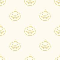 Duck character is in doodle style for designing baby clothes. Hand drawn seamless pattern with cute cartoon Duckling. Bohemian nursery print. Kids design texture for pajamas. Vector illustration