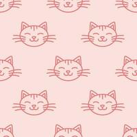 Cat muzzle. Cat character is in doodle style for designing baby clothes. Hand drawn seamless pattern with cartoon Kitten. Bohemian nursery print. Kids design texture for pajamas. Vector illustration