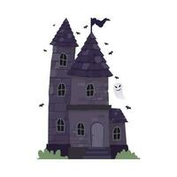 Creepy Haunted House or castle mansion Abandoned home with ghost and bat for halloween concept illustration vector