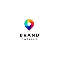 Pin Icon with Colorful Shutter Motif Logo Design. Colorful Shutter Motif Rotating Inside Hot Spot Pin Icon Logo Design. vector