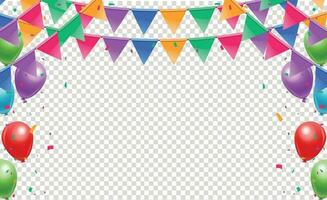 colorful happy birthday border frame with confetti vector