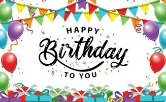 colorful happy birthday border frame with confetti vector