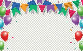 vistoso contento cumpleaños frontera marco con papel picado vector