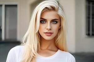 A woman with a white shirt photo