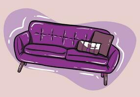 Sofa with cushions. Isolated comfortable couch seat icon. Simple style reception sofa front view. Vector interior soft furniture design, home, office or lounge decoration and comfort