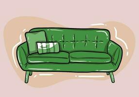 Sofa with cushions. Isolated comfortable couch seat icon. Simple style reception sofa front view. Vector interior soft furniture design, home, office or lounge decoration and comfort