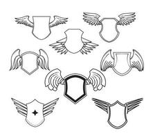 Heraldic elements monochrome set with bird wings and shields vector