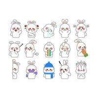 Cute Bunny Sticker Cartoon Illustration Isolated On White Background. Kawaii cute cartoon character design. vector