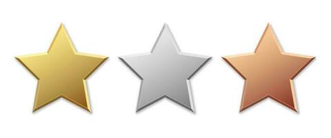 Golden silver and bronze star product rating review for apps and websites vector