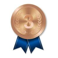 Bronze award sport medal for winners with blue ribbon vector