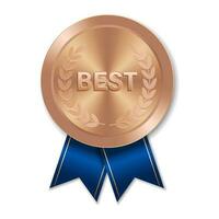 Bronze BEST award sport medal for winners with blue ribbon vector