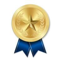 Golden award medal with star Illustration from geometric shapes vector