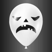 Halloween white balloon illustration with scary and funny face isolated on dark background vector