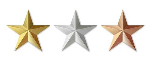 Golden silver and bronze star product rating review for apps and websites vector