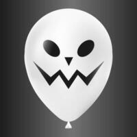 Halloween white balloon illustration with scary and funny face isolated on dark background vector