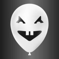 Halloween white balloon illustration with scary and funny face isolated on dark background vector